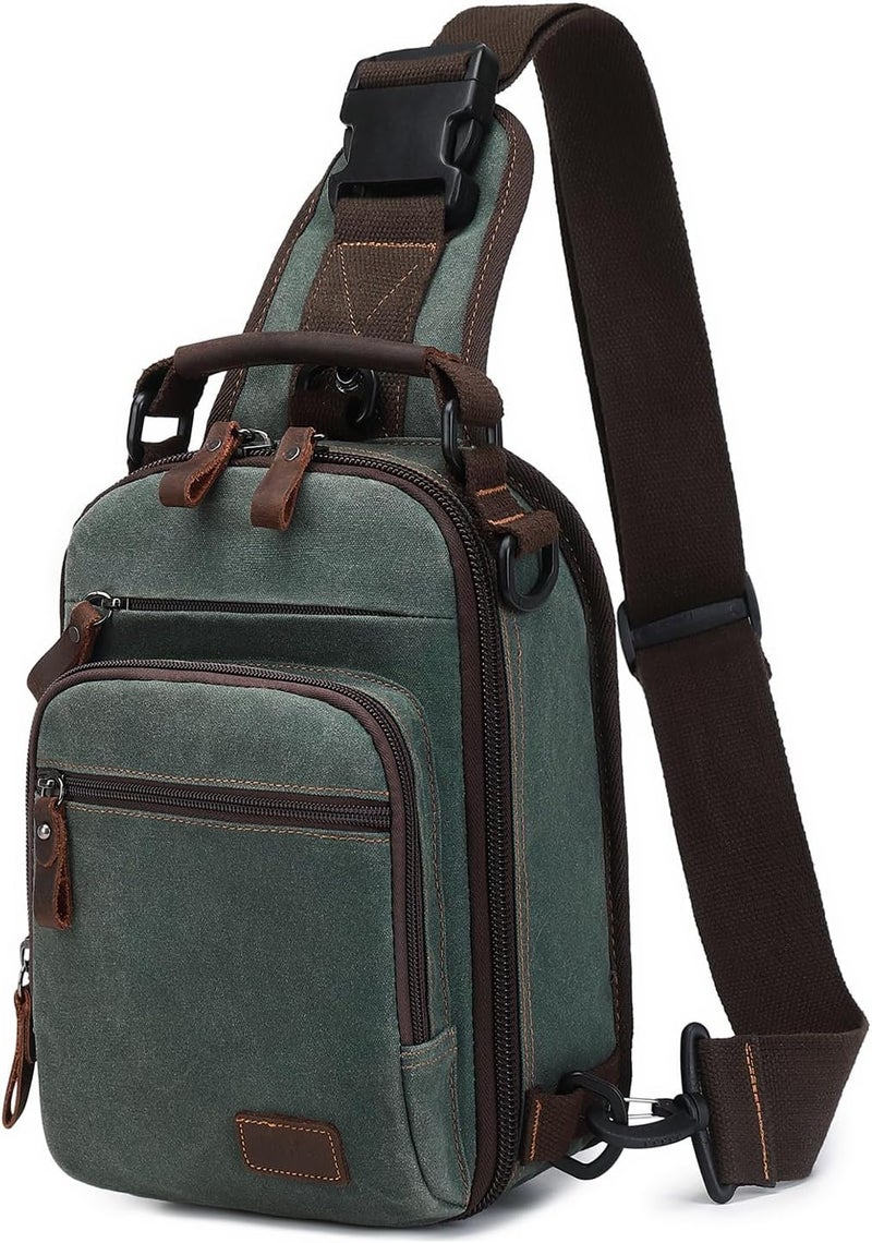 NerIion Nerlion Sling Bag for Men Waxed Canvas Crossbody Bag Chest Bag Water Resistant Shoulder Bag Casual Daypack - Image 1